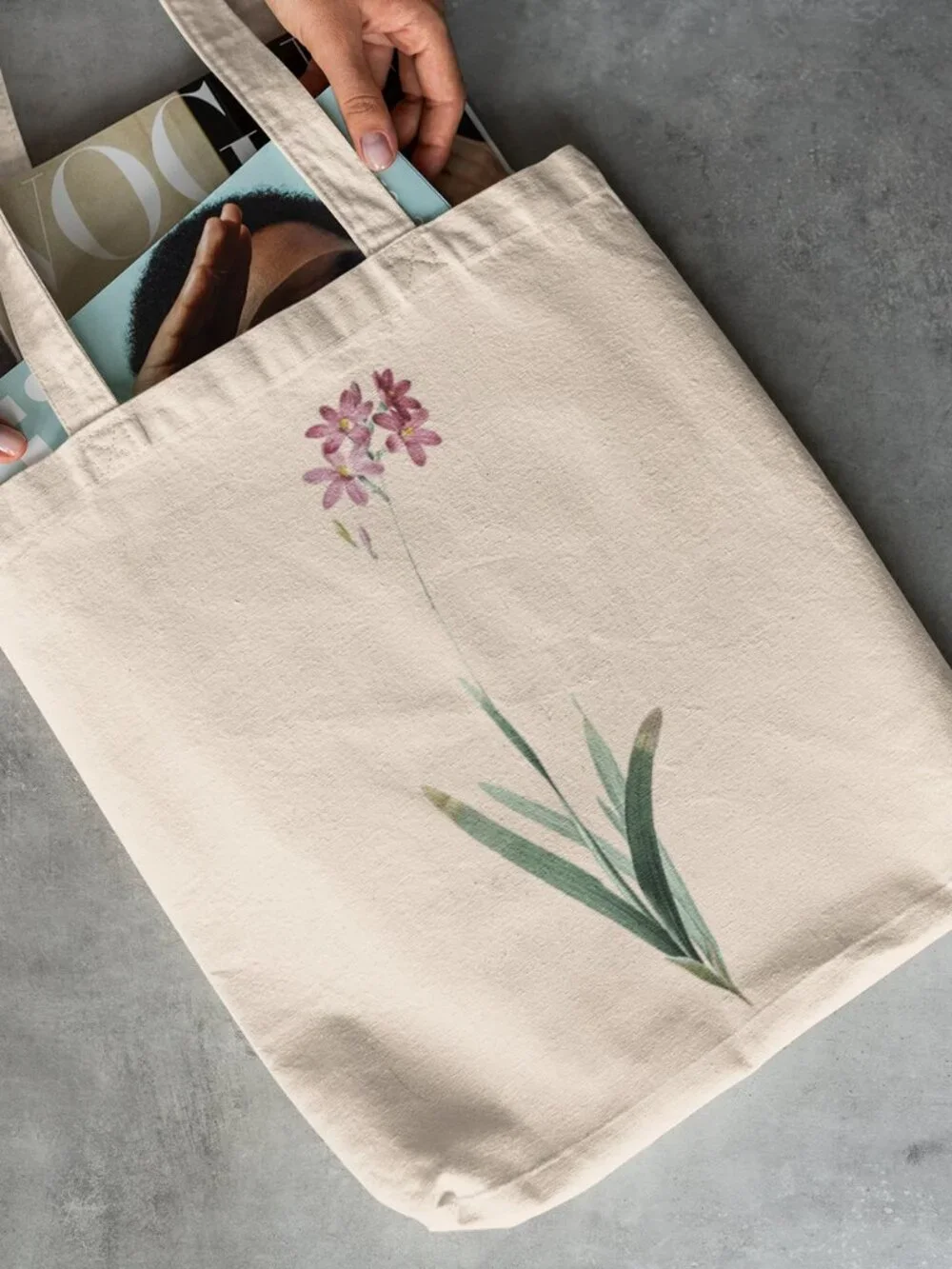Autumn Crocus Vintage Floral Print Graphic Canvas Tote Bag